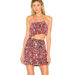 H:ours Revolve Sybila Fuchsia Gold Sequin Cutout One Shoulder Mini Dress XS NWT